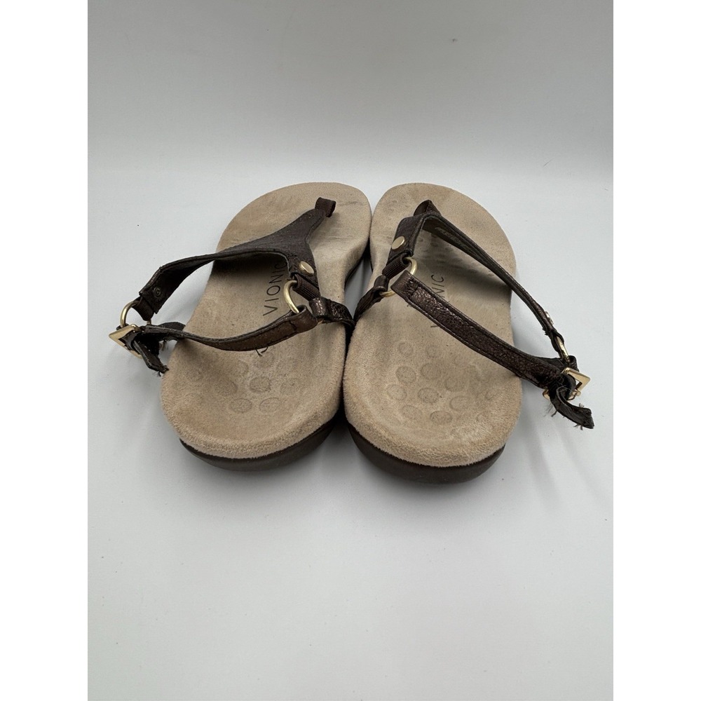 Vionic Kirra II Sandal Bronze Metallic Leather Thong Strap-Back Womens SZ 7 - Picture 3 of 5